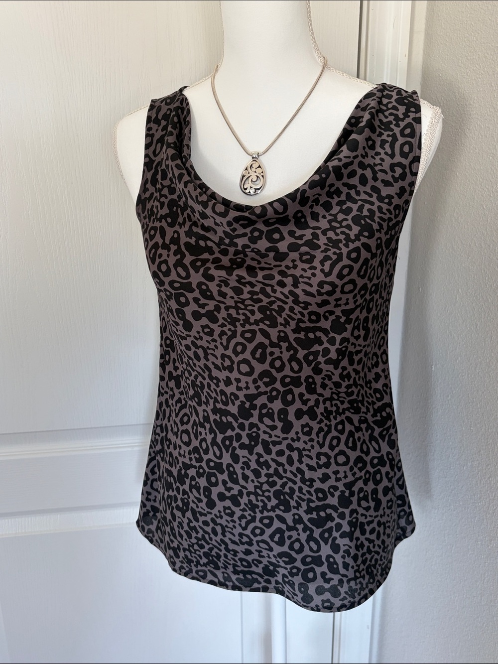 Ann Taylor Sleeveless Cowl Neck Leopard Print Camisole - Black & Gray